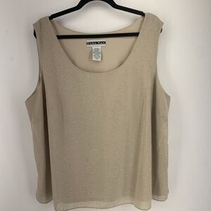 Shimmering Gold Party Holiday Womens 22W Sleeveless Top Tank Sheer Lined Casual